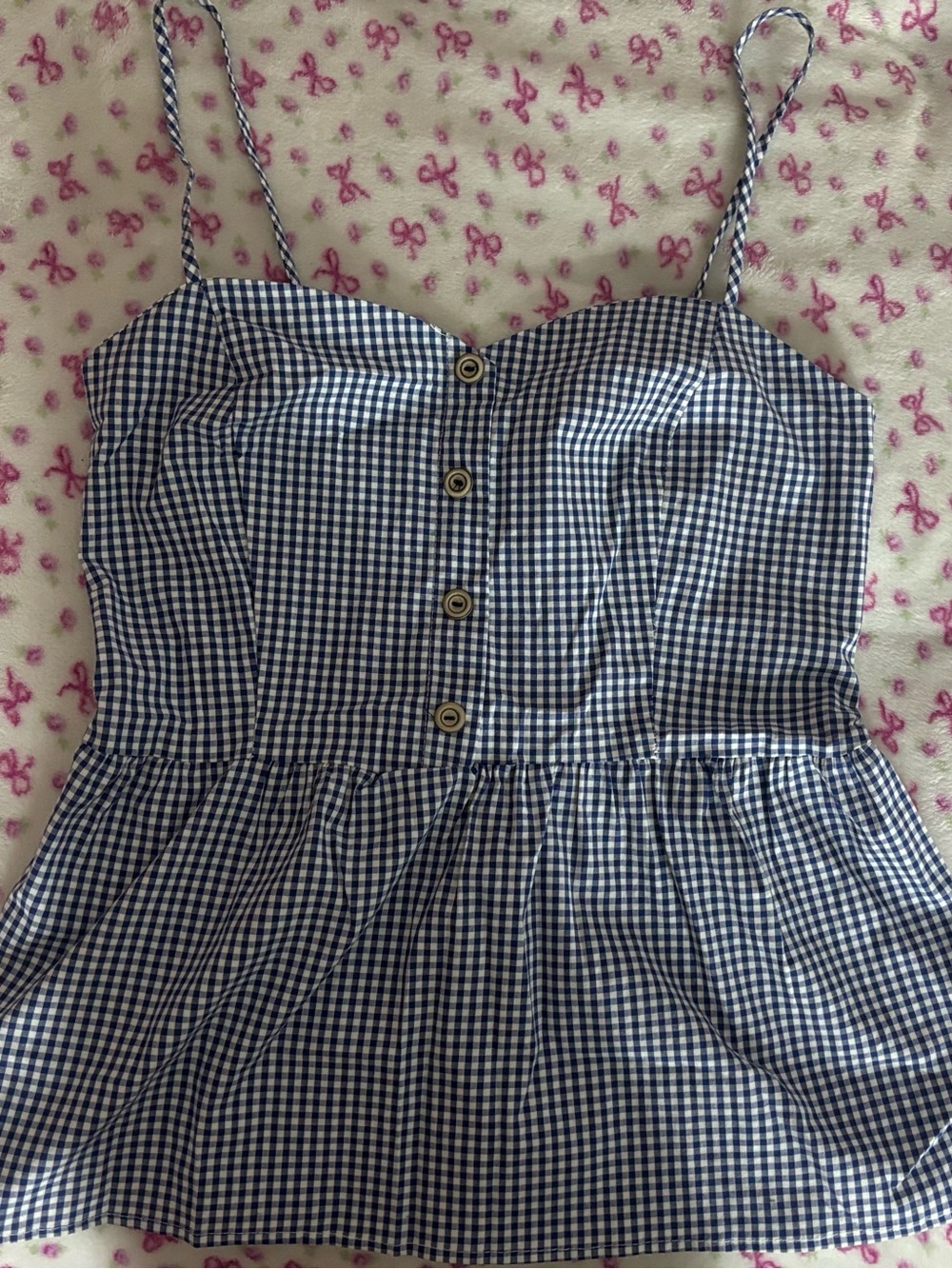 Judith March Blue and White Gingham Button Front Cami Top